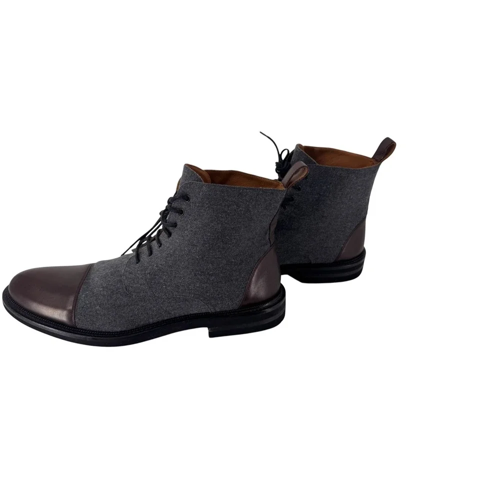 Taft Jack Boot Mens 12 Grey Wool Brown Leather Cap Toe Lace Up Handcrafted Spain
